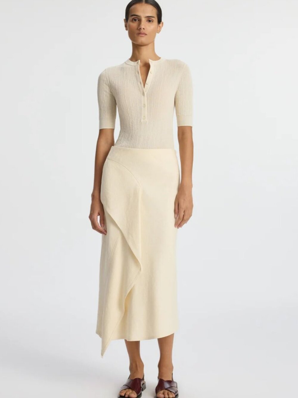 A.L.C. Lia Linen Midi Skirt Beige Cream Ivory Sz 2
